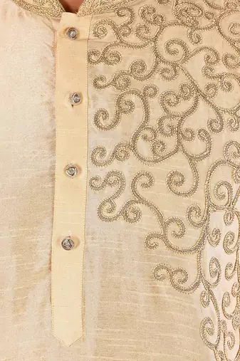fawn art dupion silk kurta with embroidery and churidar
