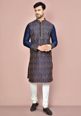 navy blue embroidered kurta churidar set for festive wear 1