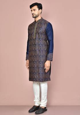 navy blue embroidered kurta churidar set for festive wear 2