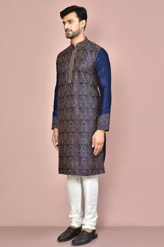 navy blue embroidered kurta churidar set for festive wear