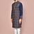 Navy blue dupion art silk kurta with computerised embroidery machine work churidar