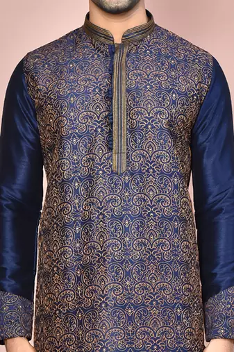 navy blue embroidered kurta churidar set for festive wear