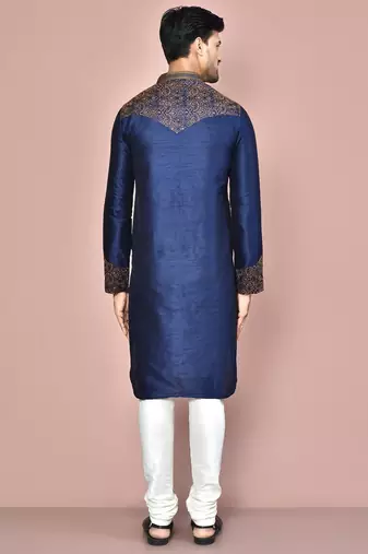 navy blue embroidered kurta churidar set for festive wear