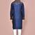 Navy blue dupion art silk kurta with computerised embroidery machine work churidar