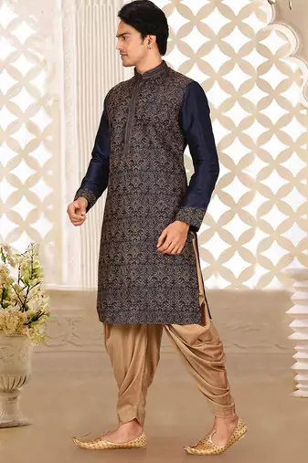 navy blue embroidered kurta patiala set for festive wear