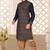 Navy blue dupion art silk kurta with computerised embroidery machine work churidar