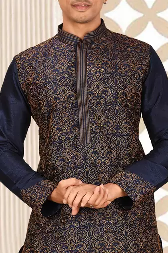 navy blue embroidered kurta patiala set for festive wear