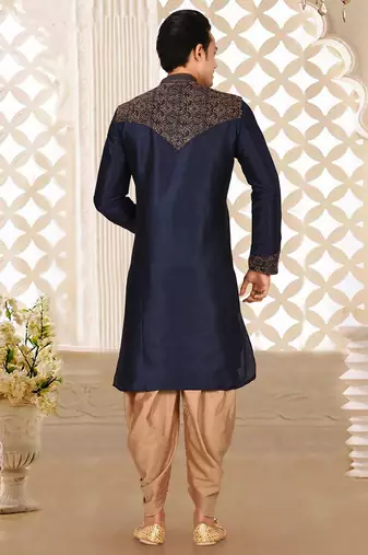 navy blue embroidered kurta patiala set for festive wear