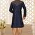Navy blue dupion art silk kurta with computerised embroidery machine work churidar