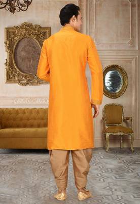 men's yellow art dupion silk embroidered kurta patiala set 4
