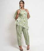 Green floral cotton blend floral print free size co ord set