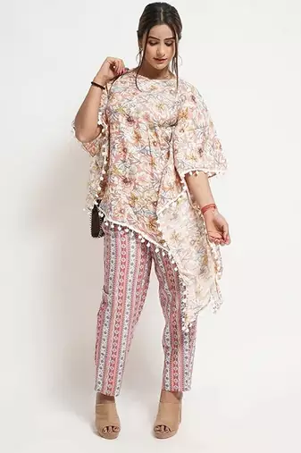 Pink cotton blend floral print free size co ord set