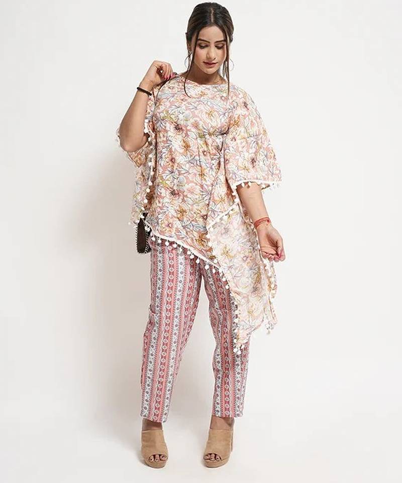 Pink cotton blend floral print free size co ord set