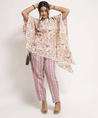 Pink cotton blend floral print free size co ord set 3