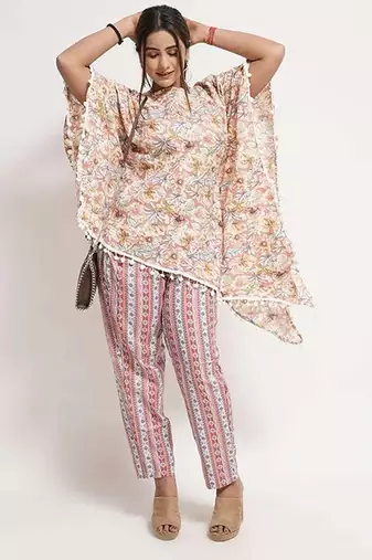 Pink cotton blend floral print free size co ord set