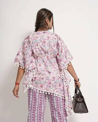 Purple cotton blend floral print free size co ord set 4