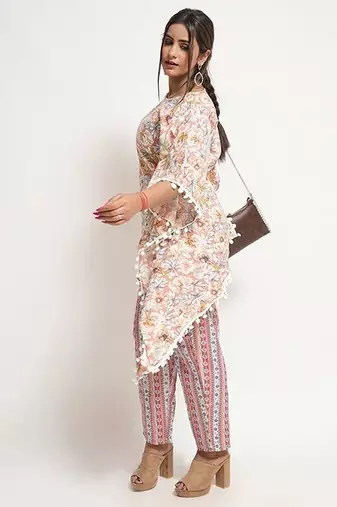 Pink cotton blend floral print free size co ord set
