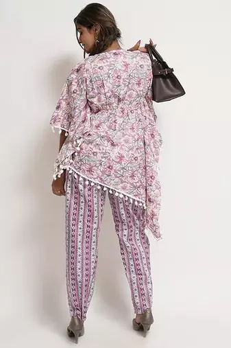 Purple cotton blend floral print free size co ord set