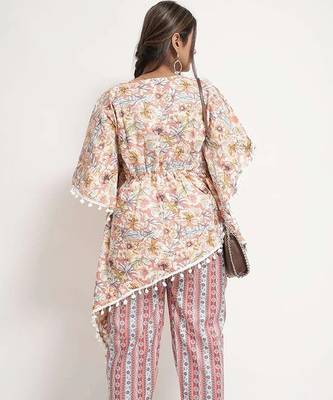 Pink cotton blend floral print free size co ord set 5