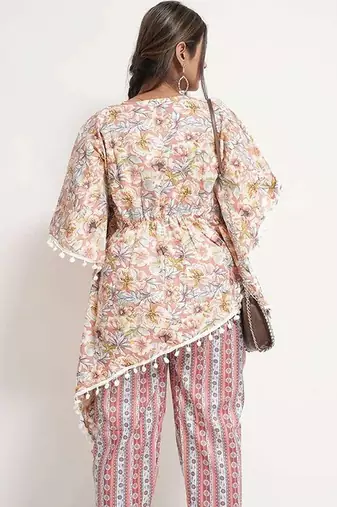 Pink cotton blend floral print free size co ord set
