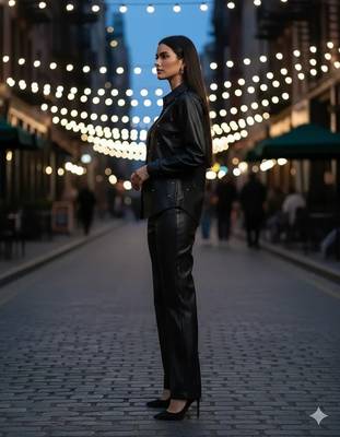 Black premium faux leather minimal stud embellishment free size co ord set 5