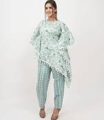Green floral cotton blend floral print free size co ord set