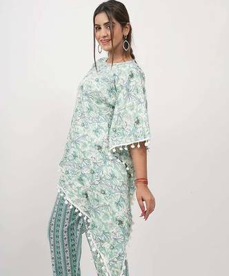 Green floral cotton blend floral print free size co ord set 3