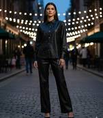 Black premium faux leather minimal stud embellishment free size co ord set