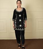 Black velvet strechable fabric embroidery co ord set