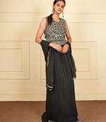 Black soft georgette intricate threadwork free size co ord set