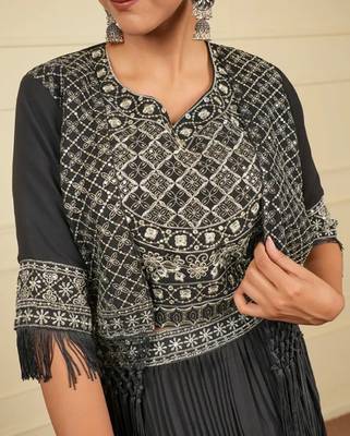 Black soft georgette intricate threadwork free size co ord set 2
