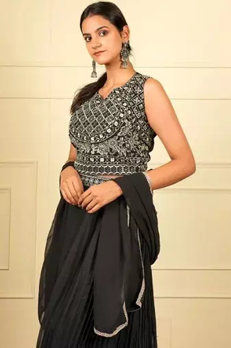 Black soft georgette intricate threadwork free size co ord set