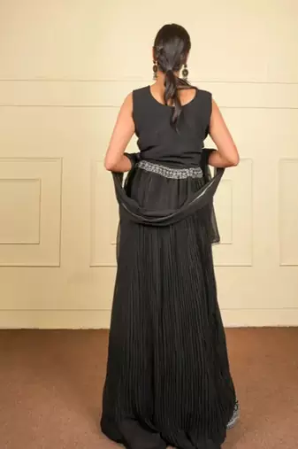 Black soft georgette intricate threadwork free size co ord set