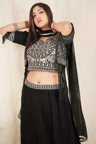 Black soft georgette intricate threadwork free size co ord set