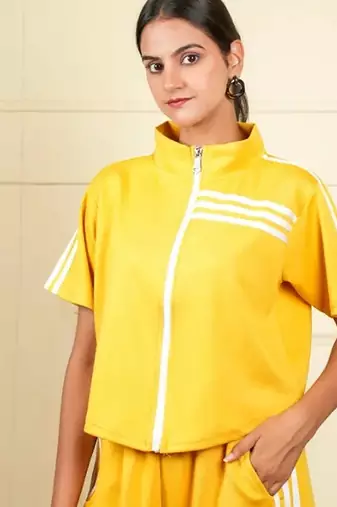 Yellow imported roman thread free size co ord set