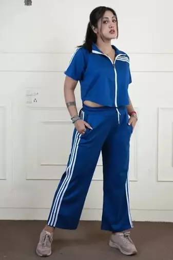 Royal blue imported roman thread free size co ord set