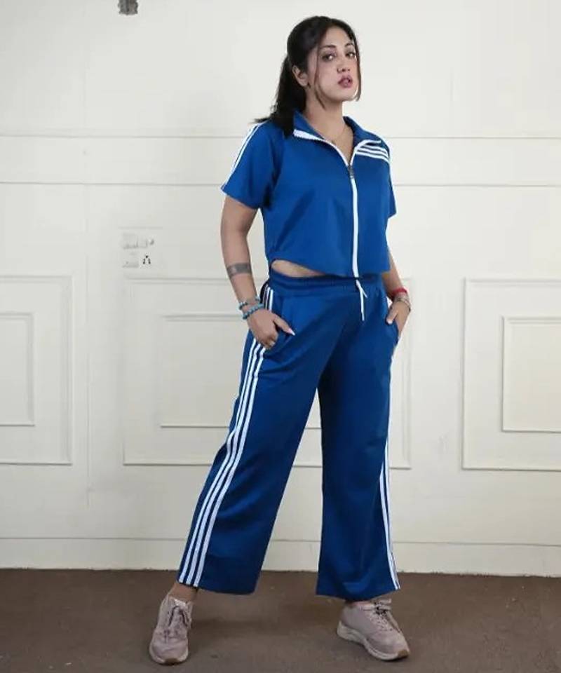 Royal blue imported roman thread free size co ord set