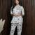 White cotton blend digital work free size co ord set