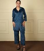 Teal blue velvet supersoft sarwoski free size co ord set