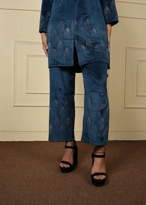 Teal blue velvet supersoft sarwoski free size co ord set 4