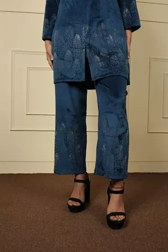 Teal blue velvet supersoft sarwoski free size co ord set