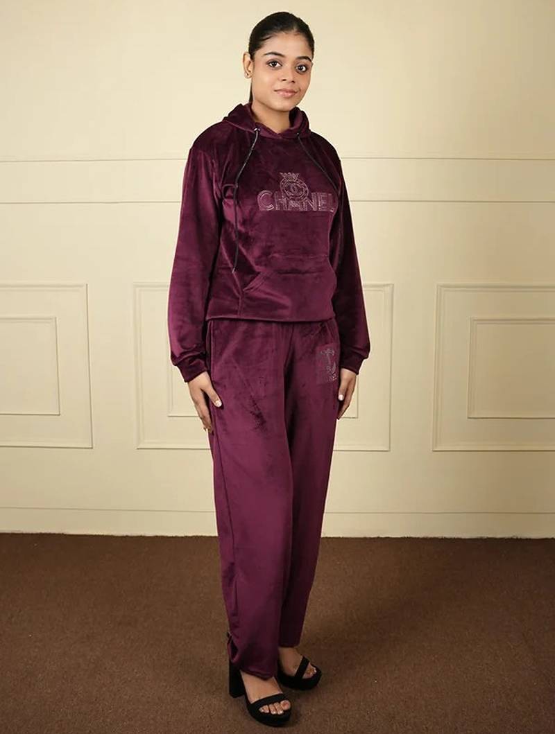 Wine velvet supersoft strecthable sarwoski free size co ord set
