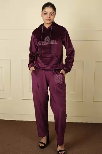 Wine velvet supersoft strecthable sarwoski free size co ord set
