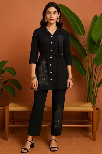 Black imported fabric free size co ord set