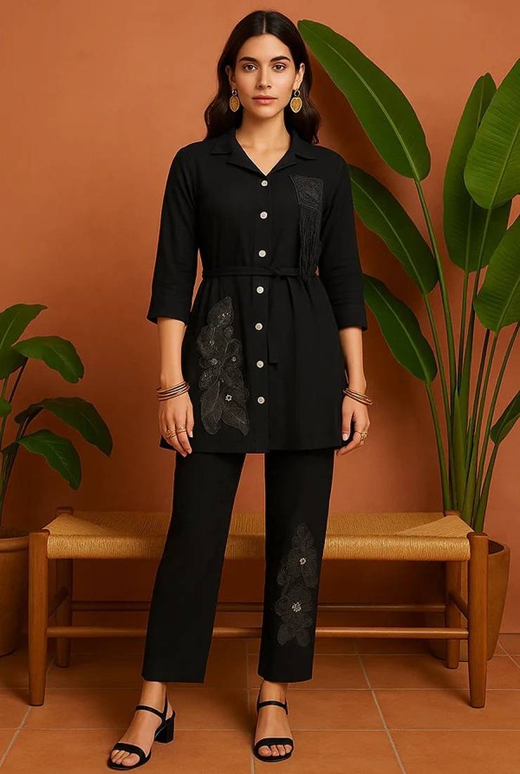 Black imported fabric free size co ord set