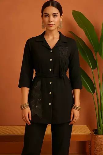 Black imported fabric free size co ord set