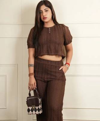 Rust brown korean net net free size co ord set 2