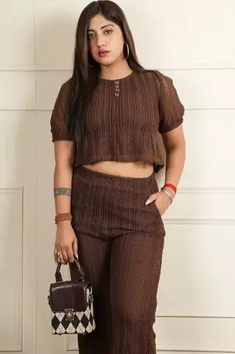 Rust brown korean net net free size co ord set