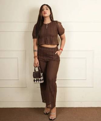 Rust brown korean net net free size co ord set 3