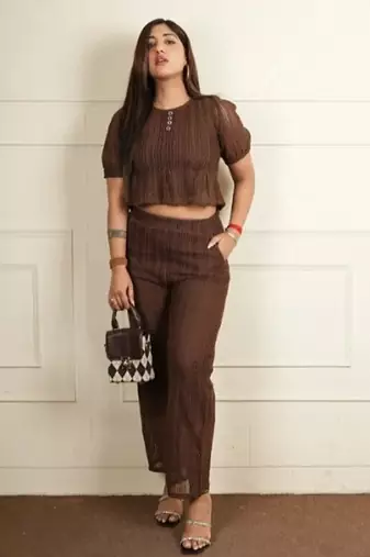 Rust brown korean net net free size co ord set